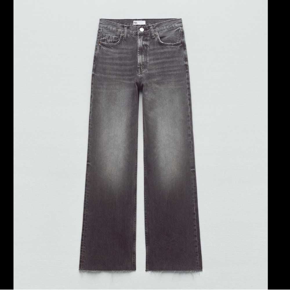 Zara Gray High Rise Wide Leg Denim Jeans